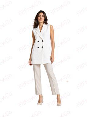Massimo Dutti White Tailored Long Vest Coat Women S Double Breasted Minimalist